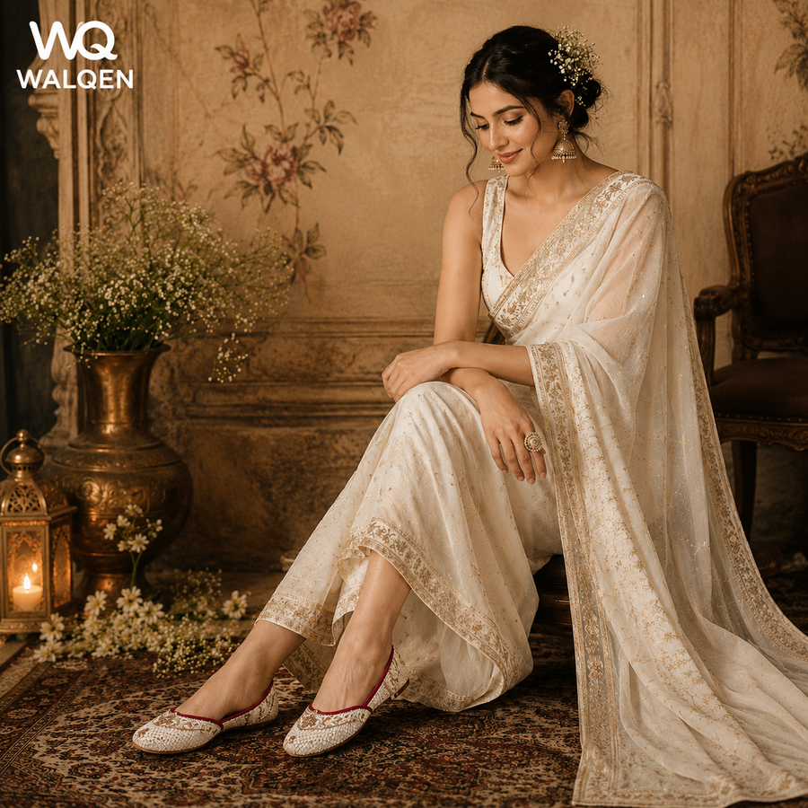 White Pearl Veil Royale Punjabi Jutti