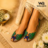Handmade Peacock Embroidered Leather Punjabi Jutti for Women