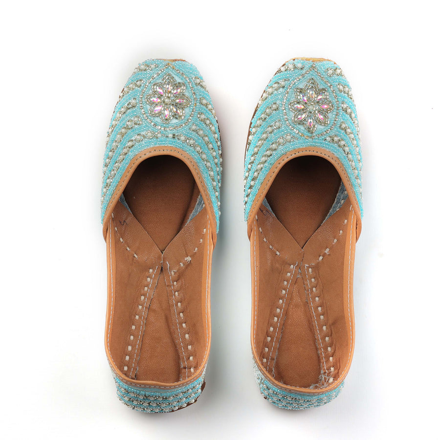 Aqua Hues Handcrafted Pearl Embellished Punjabi Jutti