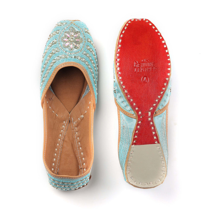 Aqua Hues Handcrafted Pearl Embellished Punjabi Jutti