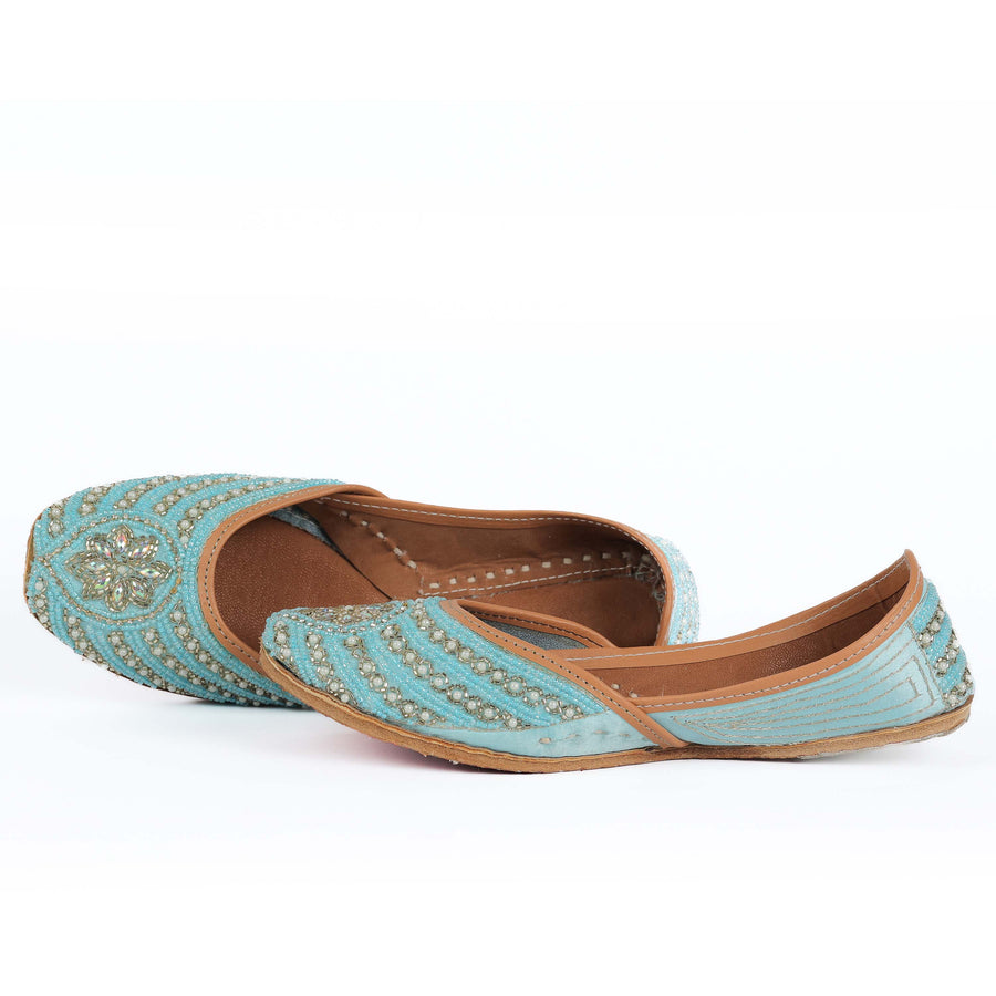 Aqua Hues Handcrafted Pearl Embellished Punjabi Jutti
