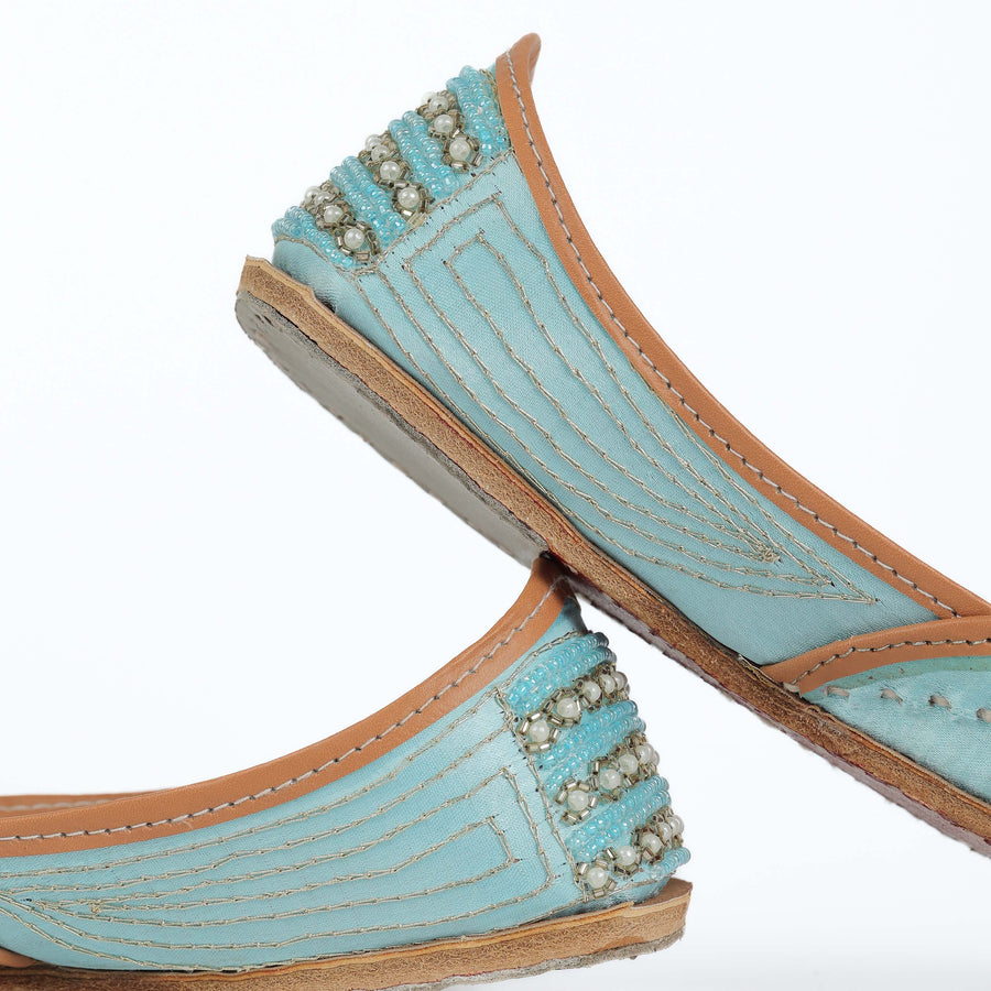 Aqua Hues Handcrafted Pearl Embellished Punjabi Jutti