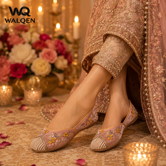 Blush Pearl Velvet Punjabi Jutti