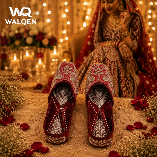 Golden Embroidery on Maroon Base Punjabi Jutti