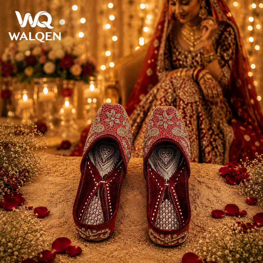 Golden Embroidery on Maroon Base Punjabi Jutti