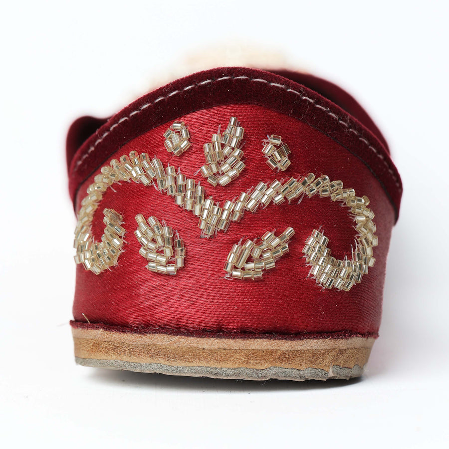 Golden Embroidery on Maroon Base Punjabi Jutti
