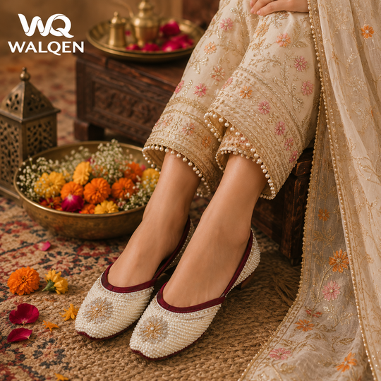 Off White Pearl with Hint of Dabka Work Punjabi Jutti