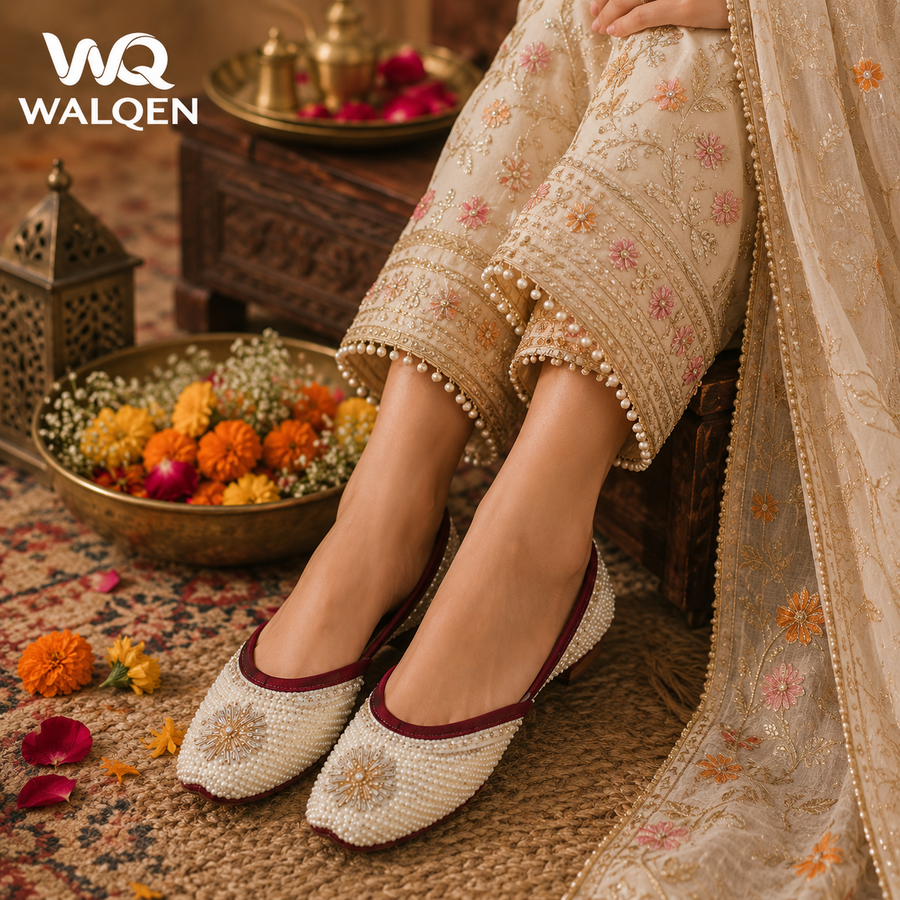Off White Pearl with Hint of Dabka Work Punjabi Jutti