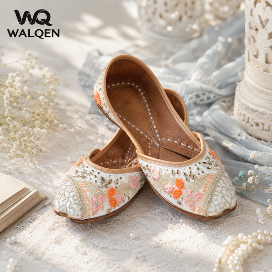 Pearl Blossom Handcrafted Floral Embellished Punjabi Jutti