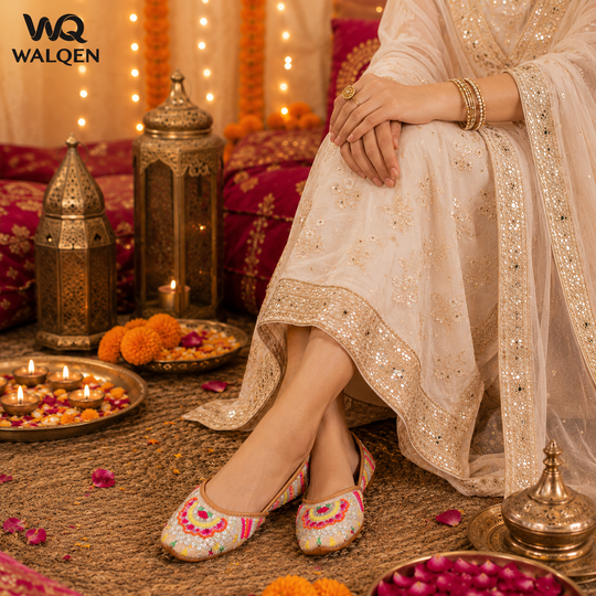 Sequin and Thread Work Multicolor Punjabi Jutti