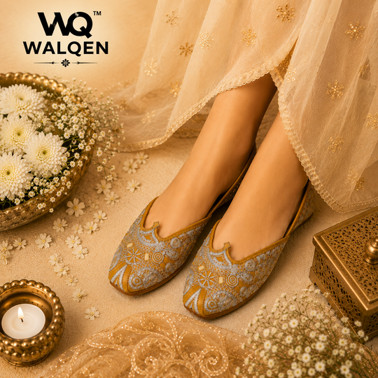 Silver Mustard Embroidery Punjabi Zari Jutti
